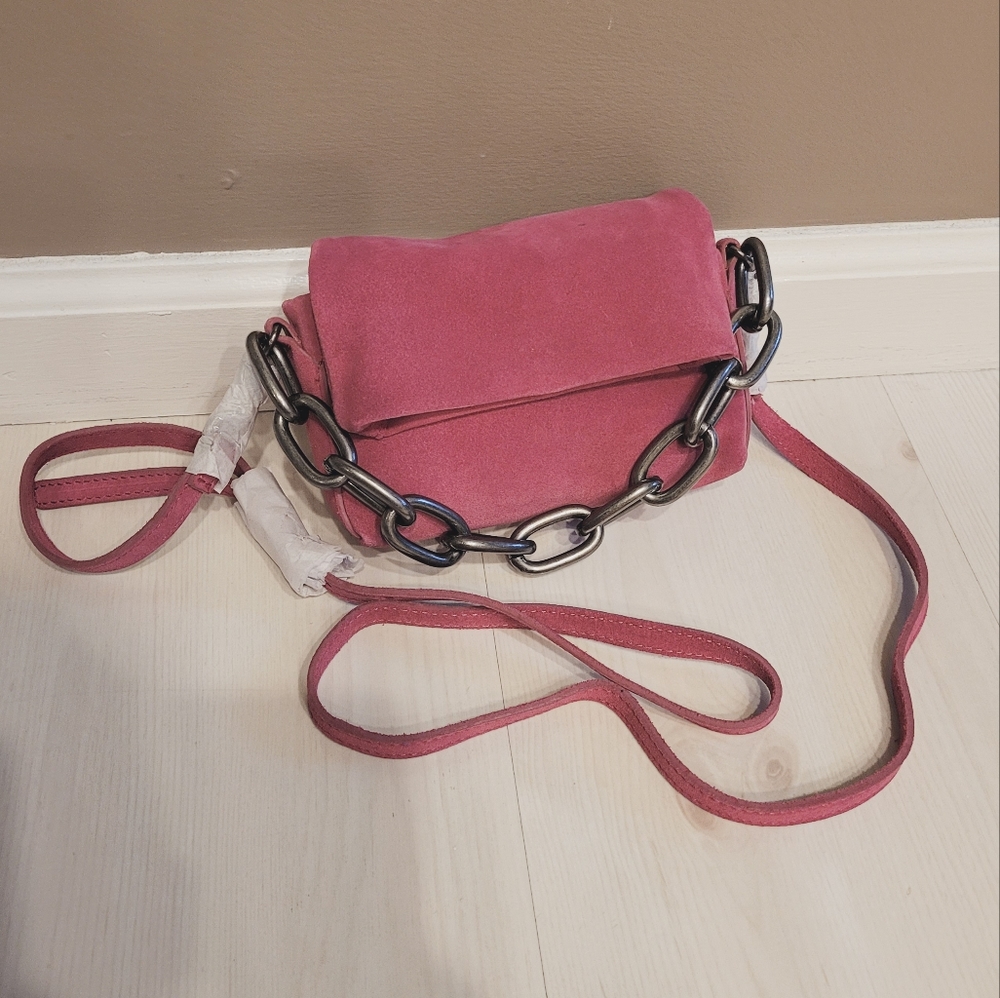NEW Free People Charlie Chain Crossbody Purse PINK FUSCHIA Suede - Picture 5 of 8